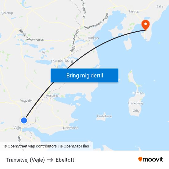 Transitvej (Vejle) to Ebeltoft map