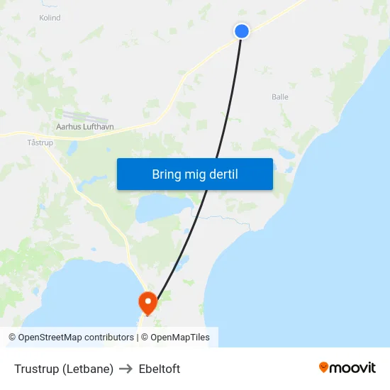 Trustrup (Letbane) to Ebeltoft map