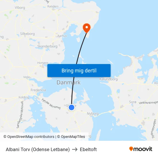 Albani Torv (Odense Letbane) to Ebeltoft map