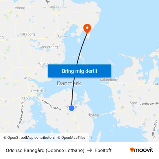 Odense Banegård (Odense Letbane) to Ebeltoft map