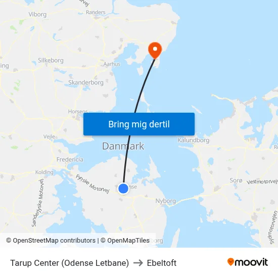 Tarup Center (Odense Letbane) to Ebeltoft map