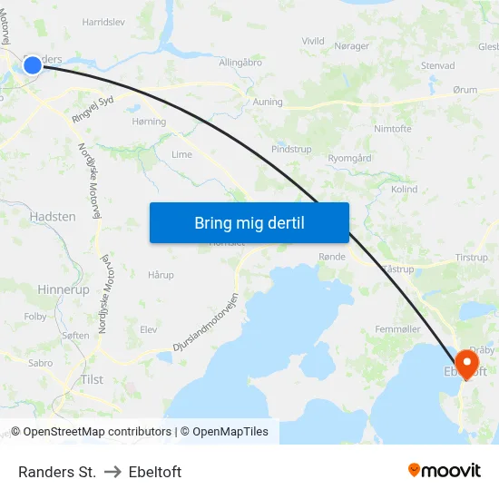 Randers St. to Ebeltoft map