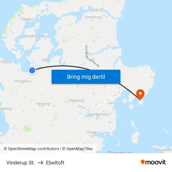 Vinderup St. to Ebeltoft map