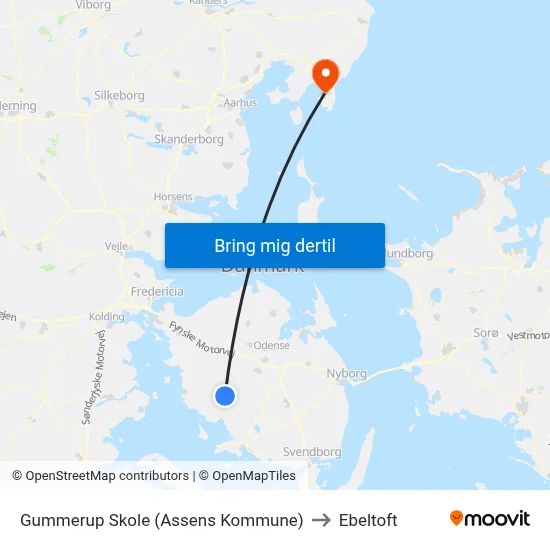 Gummerup Skole (Assens Kommune) to Ebeltoft map