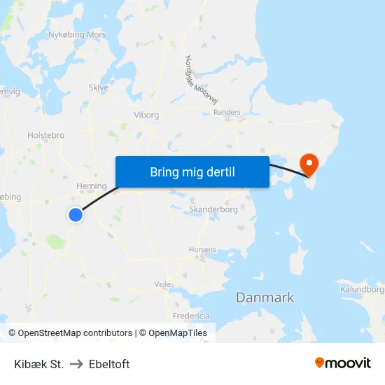 Kibæk St. to Ebeltoft map