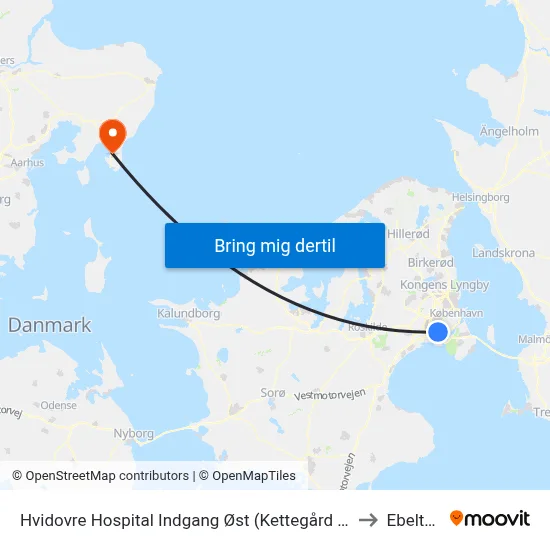 Hvidovre Hospital Indgang Øst (Kettegård Allé) to Ebeltoft map