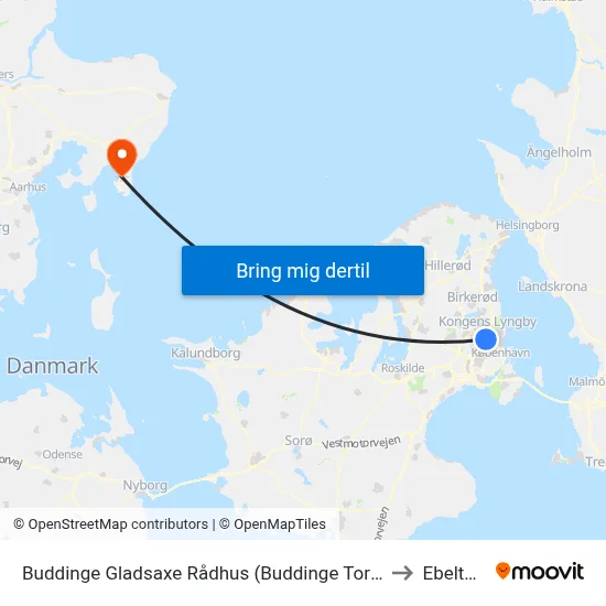 Buddinge Gladsaxe Rådhus (Buddinge Torv) to Ebeltoft map