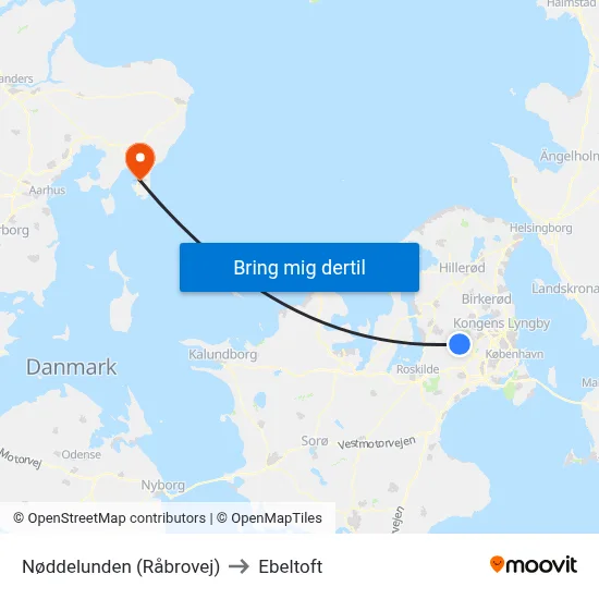 Nøddelunden (Råbrovej) to Ebeltoft map