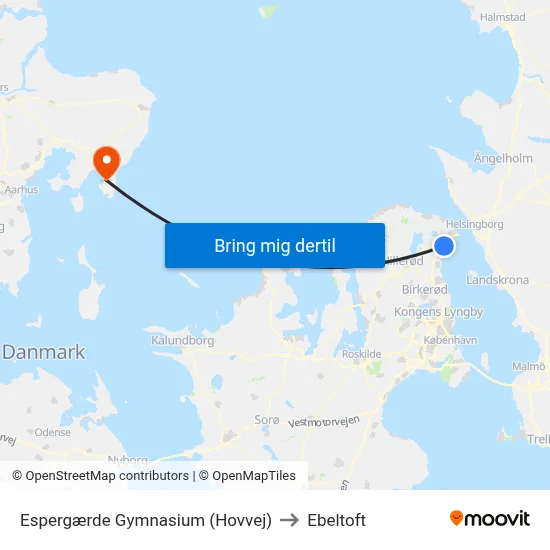 Espergærde Gymnasium (Hovvej) to Ebeltoft map