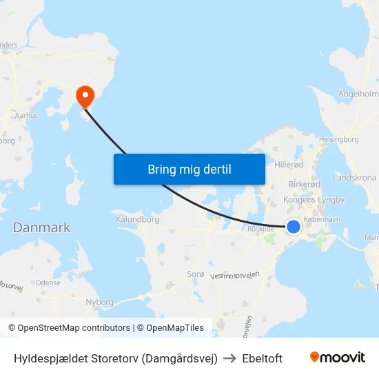 Hyldespjældet Storetorv (Damgårdsvej) to Ebeltoft map