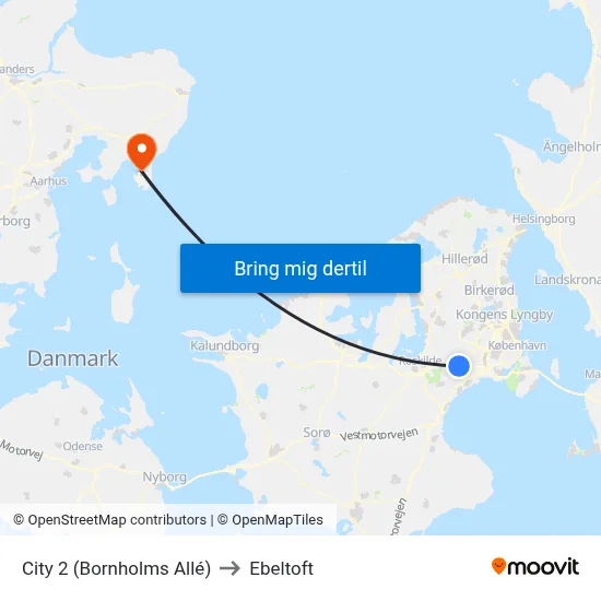 City 2 (Bornholms Allé) to Ebeltoft map