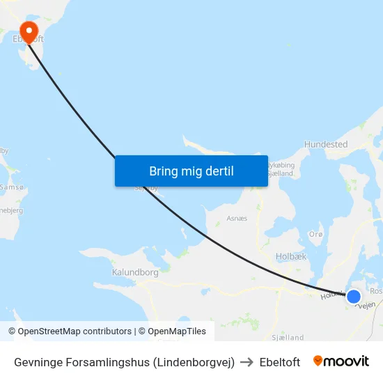 Gevninge Forsamlingshus (Lindenborgvej) to Ebeltoft map