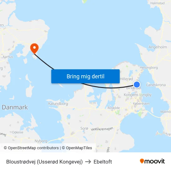 Bloustrødvej (Usserød Kongevej) to Ebeltoft map