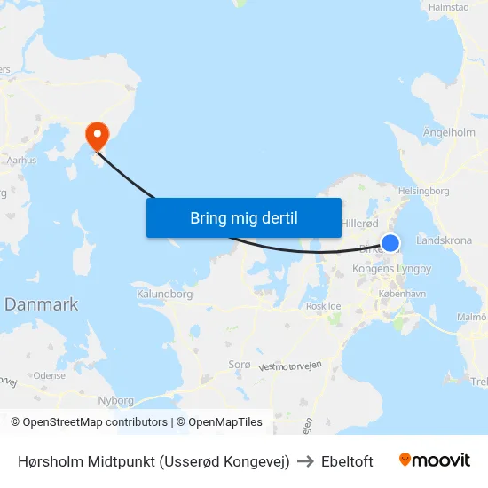 Hørsholm Midtpunkt (Usserød Kongevej) to Ebeltoft map