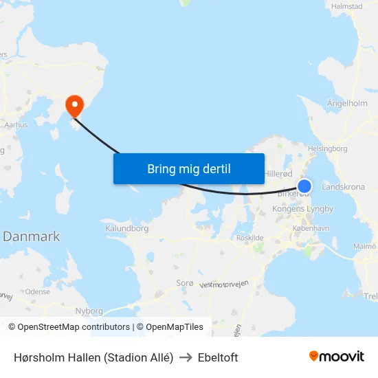 Hørsholm Hallen (Stadion Allé) to Ebeltoft map