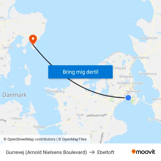 Gurrevej (Arnold Nielsens Boulevard) to Ebeltoft map