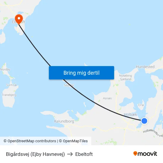 Bigårdsvej (Ejby Havnevej) to Ebeltoft map