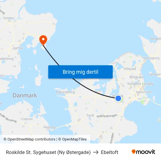 Roskilde St. Sygehuset (Ny Østergade) to Ebeltoft map