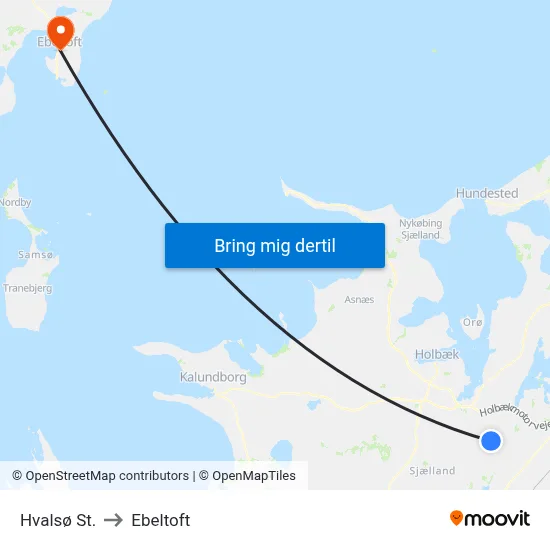 Hvalsø St. to Ebeltoft map