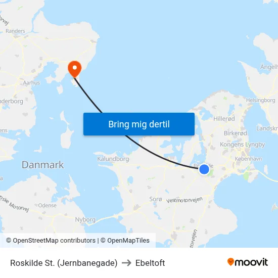 Roskilde St. (Jernbanegade) to Ebeltoft map