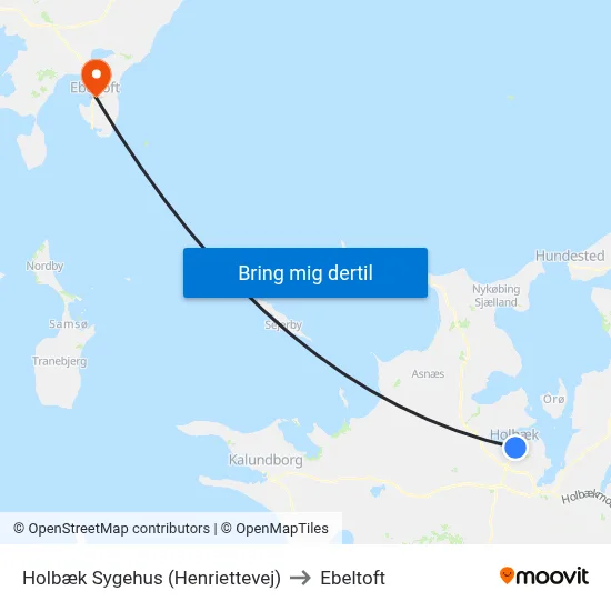 Holbæk Sygehus (Henriettevej) to Ebeltoft map