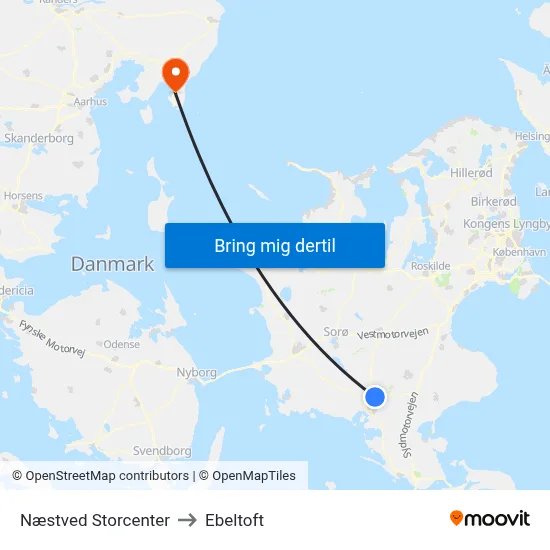 Næstved Storcenter to Ebeltoft map