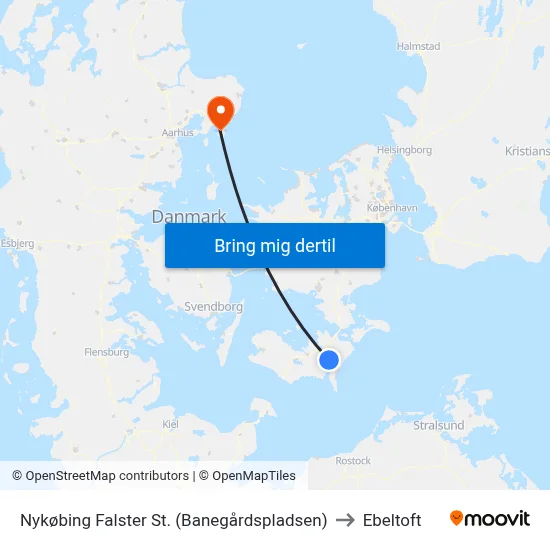 Nykøbing Falster St. (Banegårdspladsen) to Ebeltoft map
