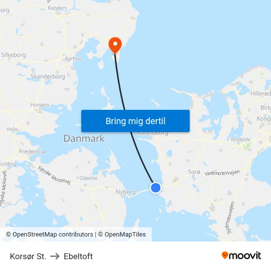 Korsør St. to Ebeltoft map