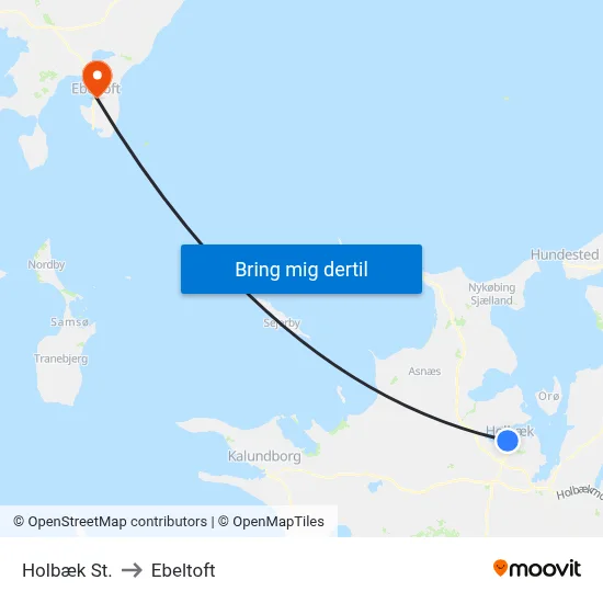 Holbæk St. to Ebeltoft map