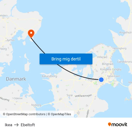 Ikea to Ebeltoft map