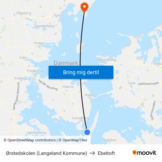 Ørstedskolen (Langeland Kommune) to Ebeltoft map