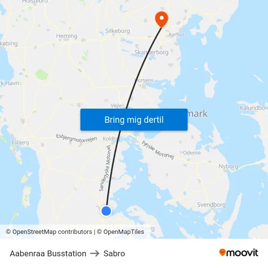 Aabenraa Busstation to Sabro map