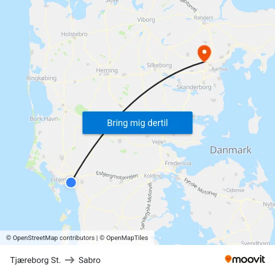 Tjæreborg St. to Sabro map