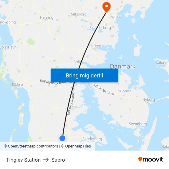 Tinglev Station to Sabro map