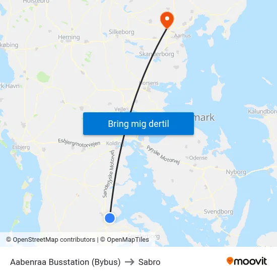 Aabenraa Busstation (Bybus) to Sabro map