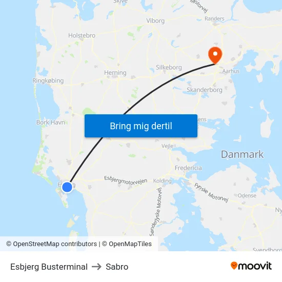 Esbjerg Busterminal to Sabro map