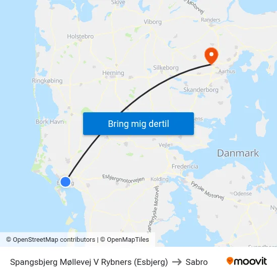 Spangsbjerg Møllevej V Rybners (Esbjerg) to Sabro map