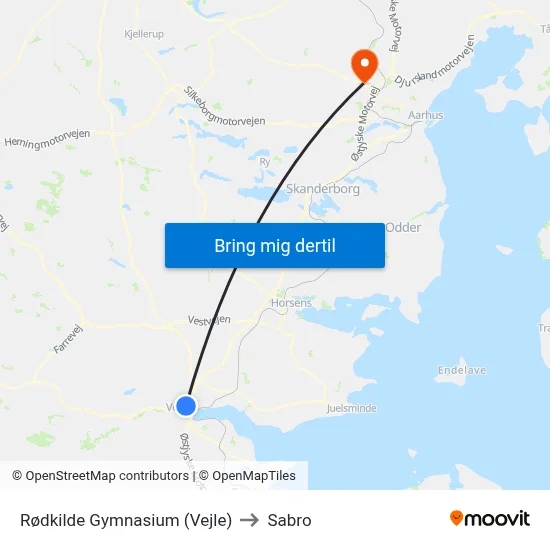 Rødkilde Gymnasium (Vejle) to Sabro map