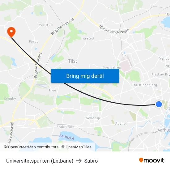 Universitetsparken (Letbane) to Sabro map