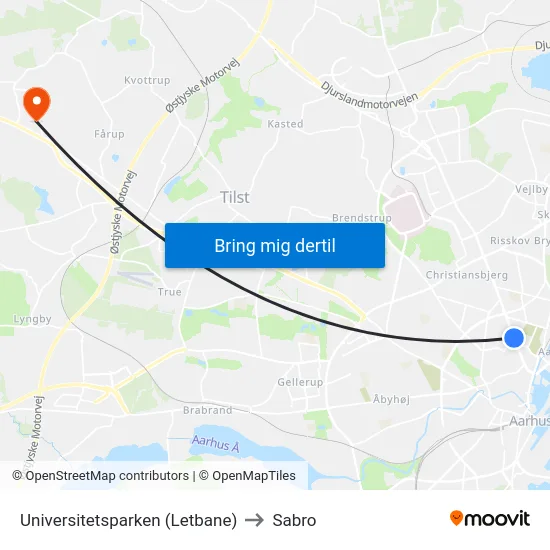 Universitetsparken (Letbane) to Sabro map