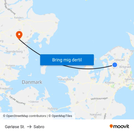 Gørløse St. to Sabro map