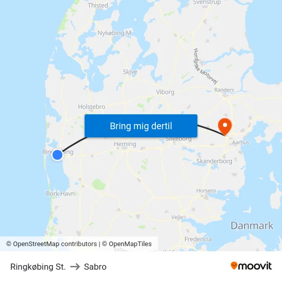 Ringkøbing St. to Sabro map