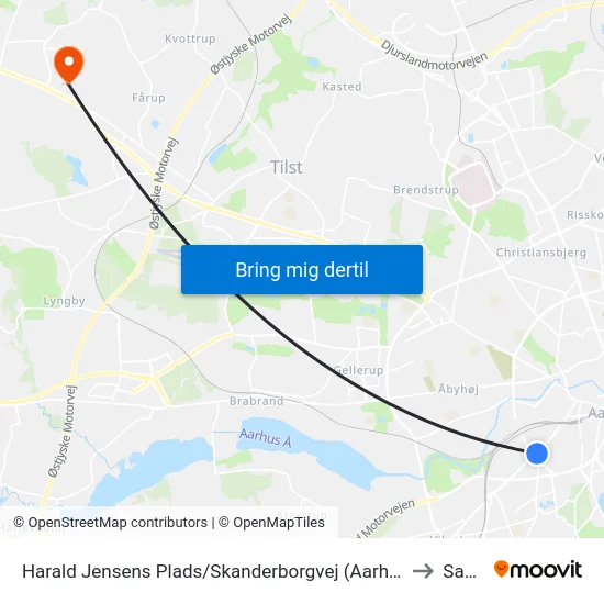 Harald Jensens Plads/Skanderborgvej (Aarhus Kom) to Sabro map