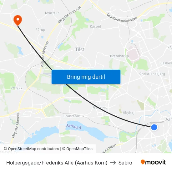 Holbergsgade/Frederiks Allé (Aarhus Kom) to Sabro map