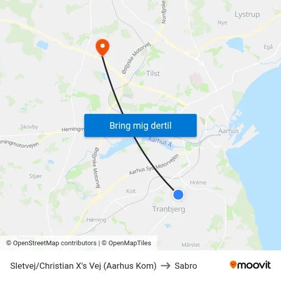 Sletvej/Christian X's Vej (Aarhus Kom) to Sabro map