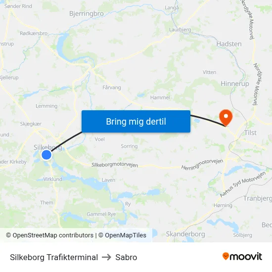 Silkeborg Trafikterminal to Sabro map