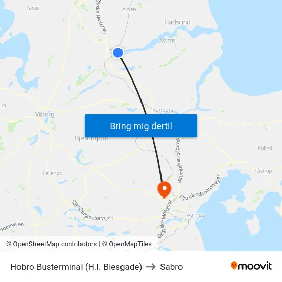 Hobro Busterminal (H.I. Biesgade) to Sabro map