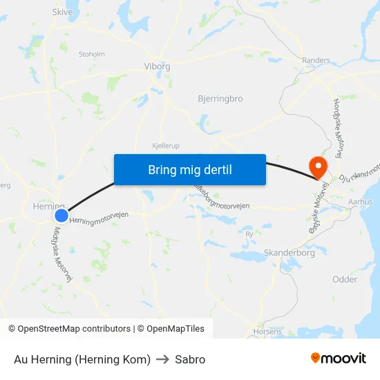 Au Herning (Herning Kom) to Sabro map