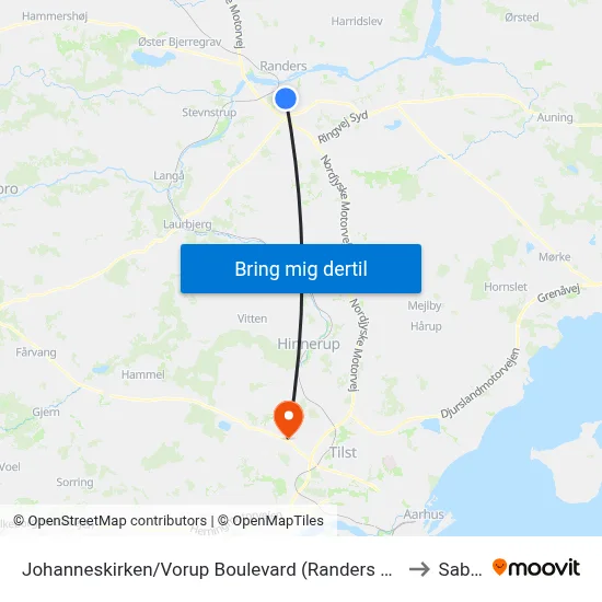 Johanneskirken/Vorup Boulevard (Randers Kom) to Sabro map