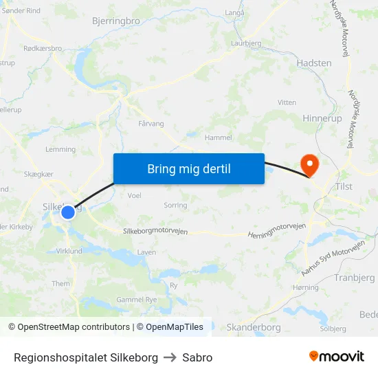 Regionshospitalet Silkeborg to Sabro map